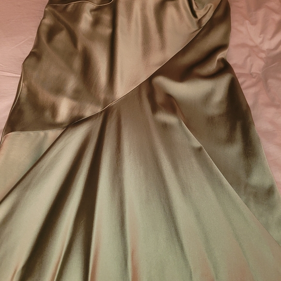 Stunning Niteline Sage Satin Strapless Gown Train Bolero Jacket Lined 14 - Picture 5 of 16